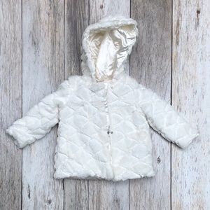Adorable toddler Girl creamy white faux fur coat.